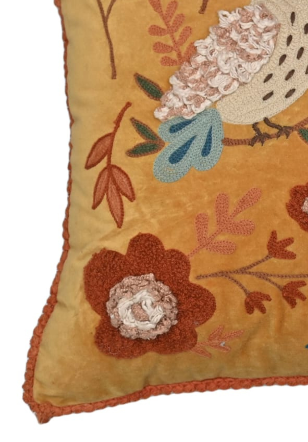 Mustard Meadow Aviary Velvet Cushion – 14x20 inches