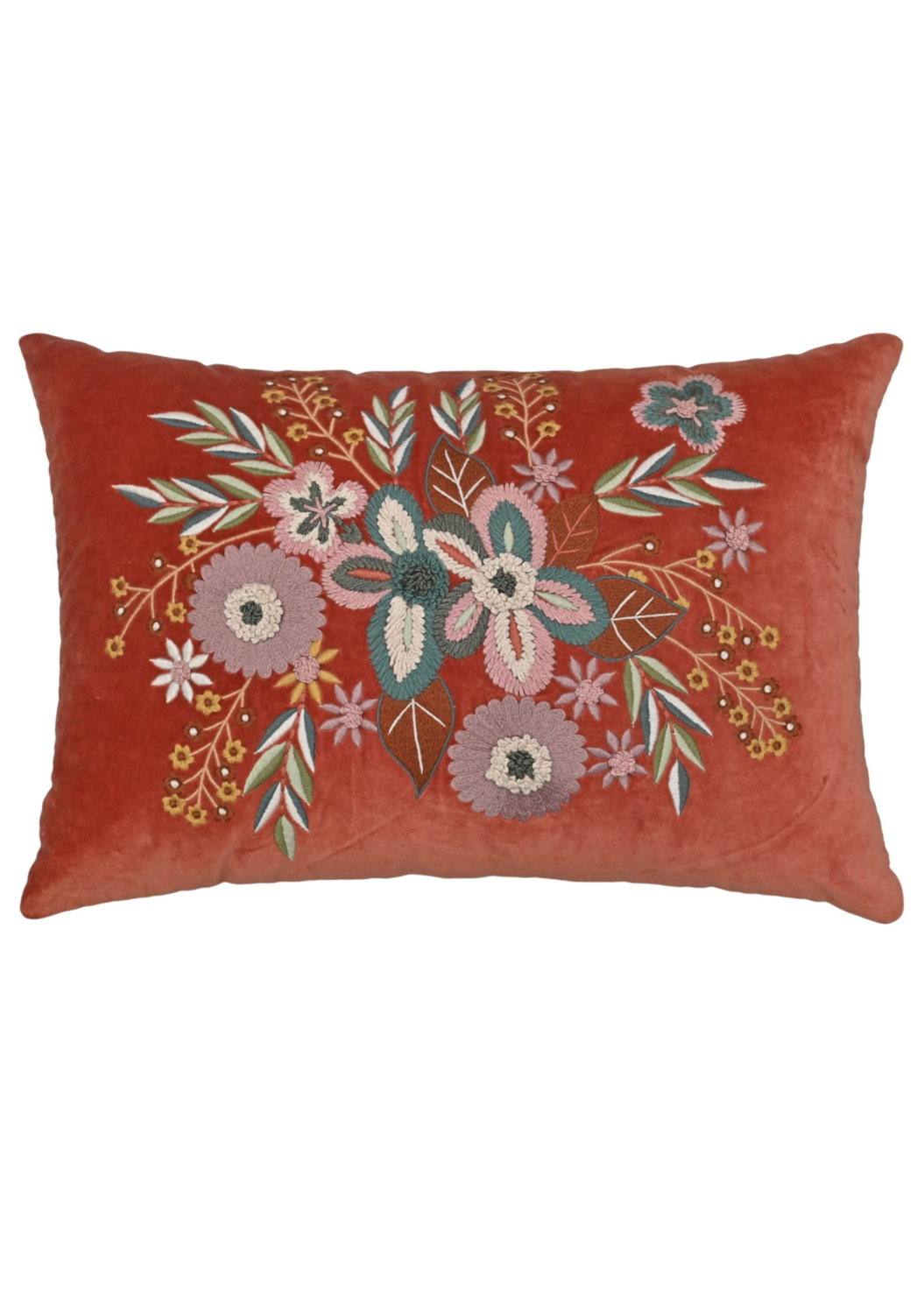 Rust Petal Reverie Velvet Lumbar Cushion – 14x20 Inches