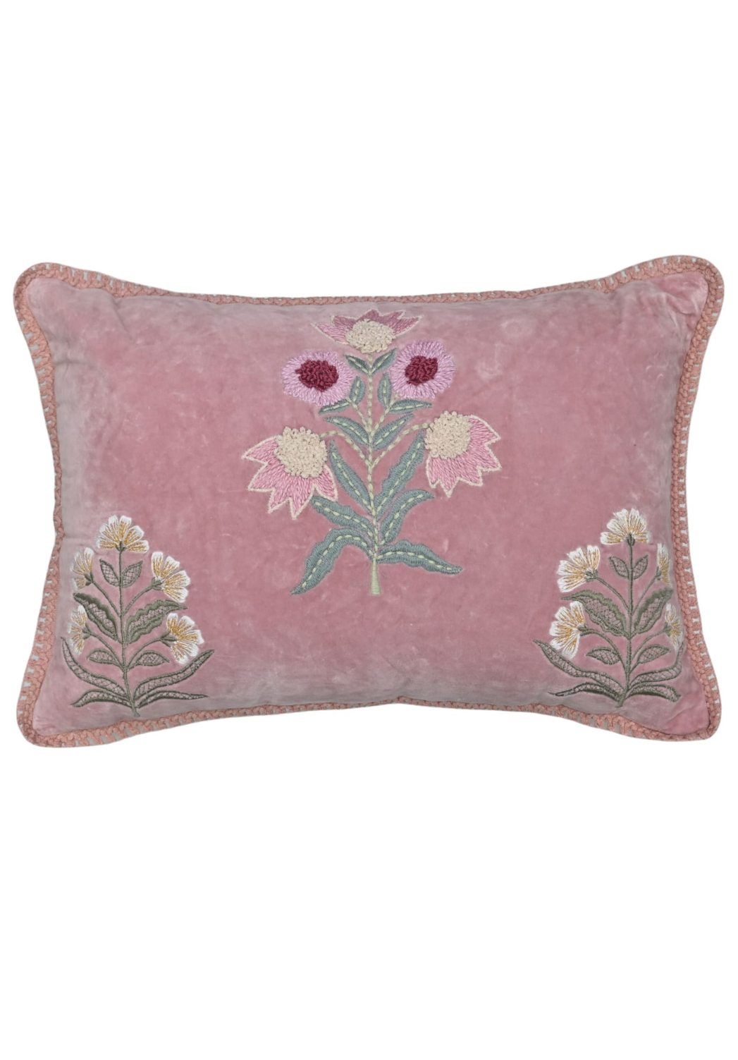 Blush Garden Floral Velvet Lumbar Cushion – 14x20 Inches