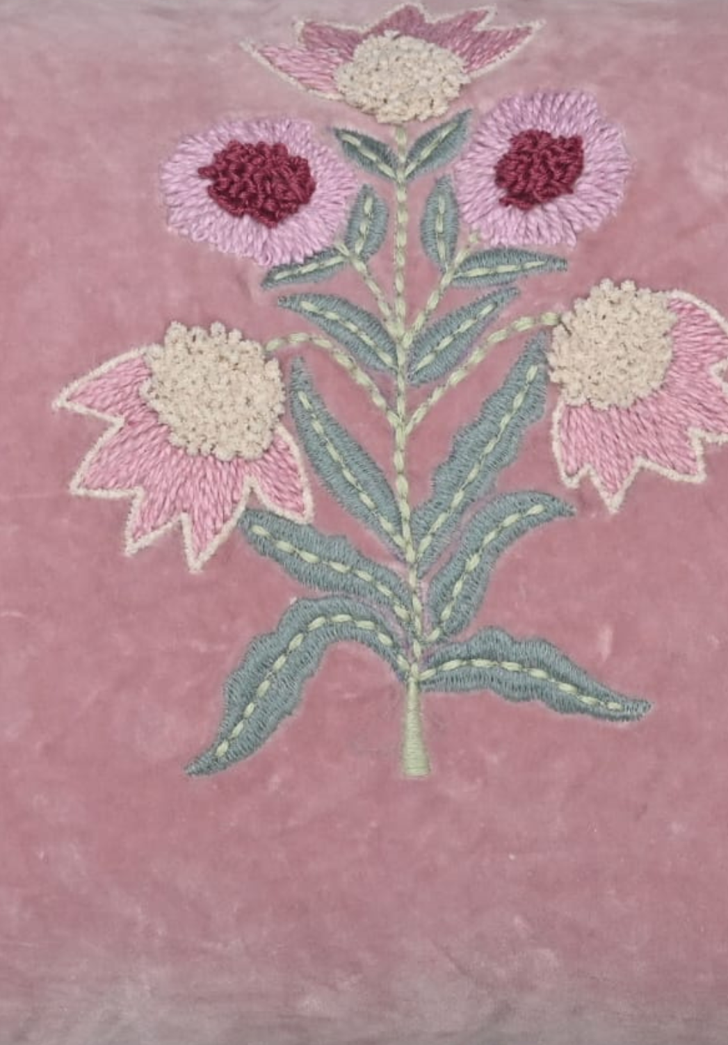 Blush Garden Floral Velvet Lumbar Cushion – 14x20 Inches