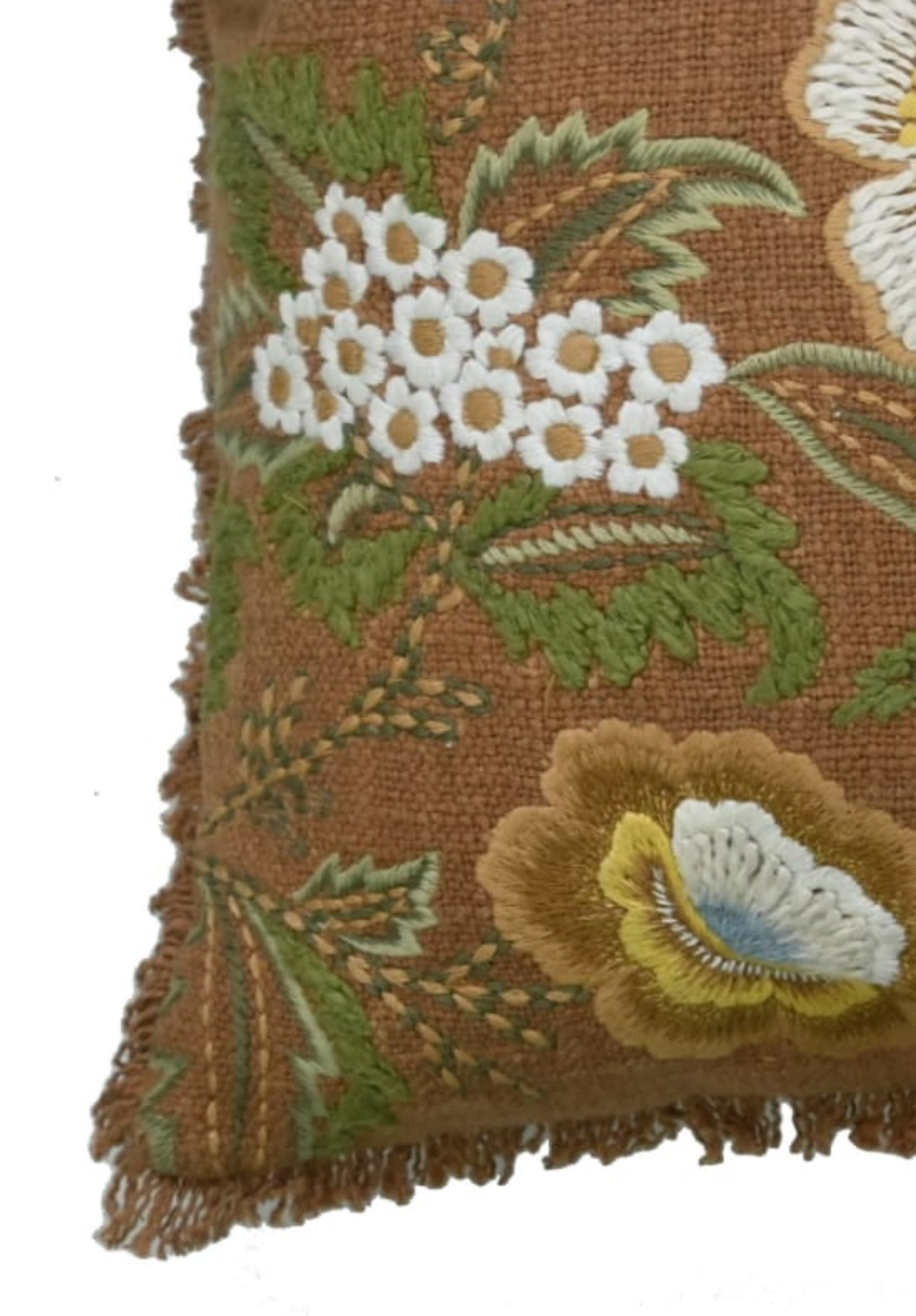 Ochre Paisley Fringe Cotton Cushion