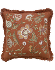 Rust Rosebud Embroidered Cotton Cushion