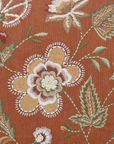 Rust Rosebud Embroidered Cotton Cushion