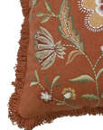 Rust Rosebud Embroidered Cotton Cushion