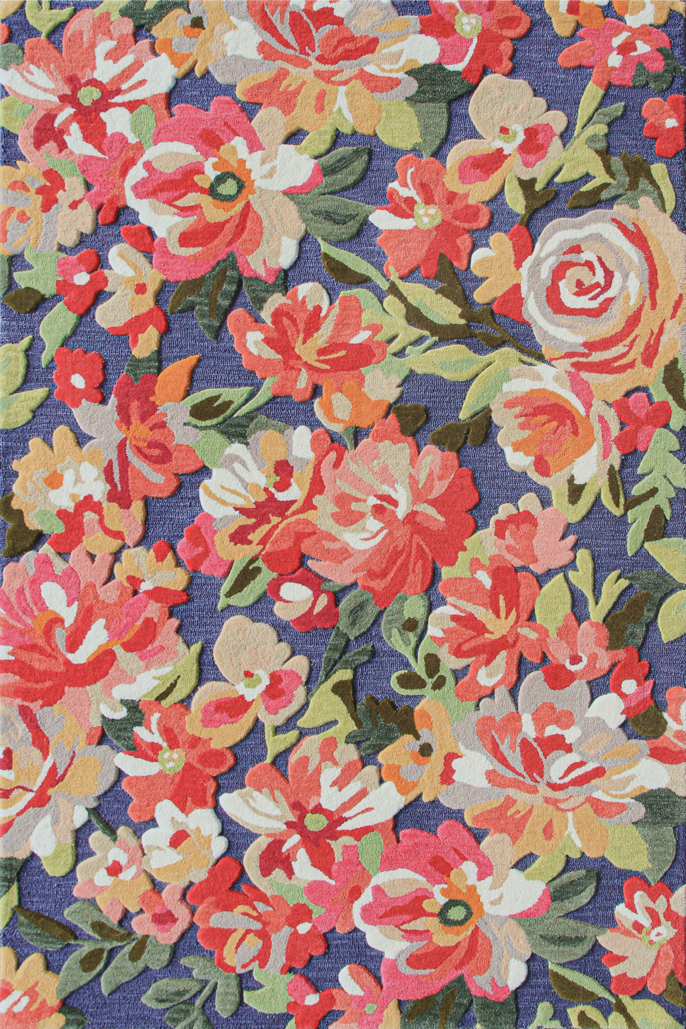 Rosa Tapestry hand tufted carved floral wool rug navy multi 5x8 ft India The Blue Knot