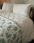 Rosy Green Bed Spread Ivory In Cotton Slub