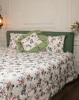 Paisley Green Bed Spread 100% Linen With Fringes