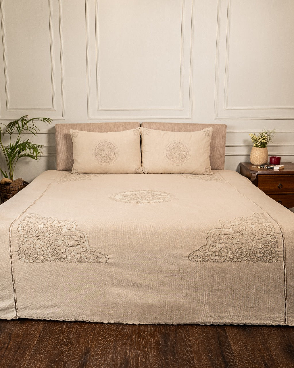 Light Beige Bed Cover Cotton Slub