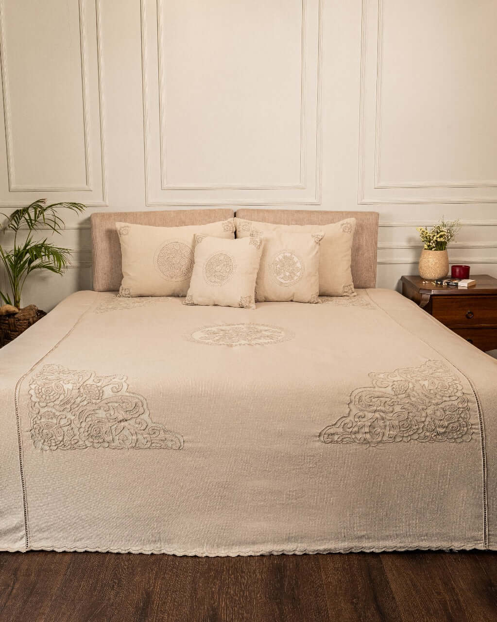 Light Beige Bed Cover Cotton Slub
