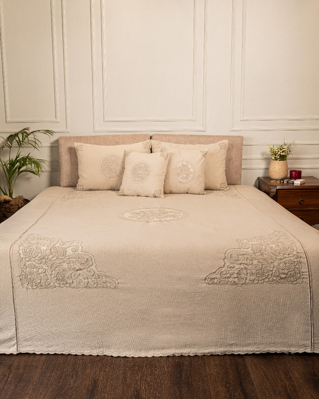 Light Beige Bed Cover Cotton Slub