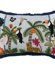 Hand embroidered cotton cushion cover with woodpecker bird and animal motifs 14x20